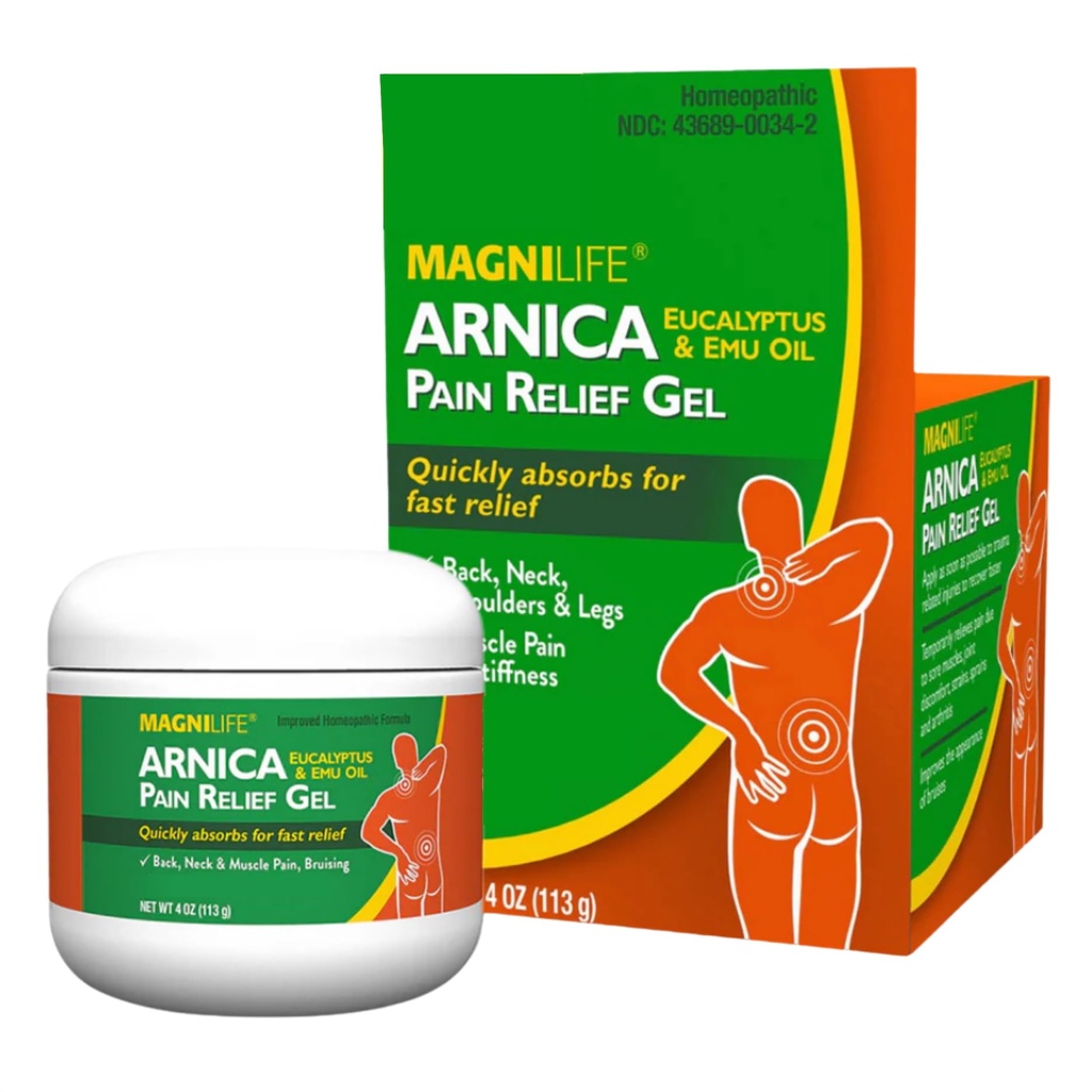 MagniLife Arnica Pain Relief Gel, Rapid Acting Neck and Back Pain Relief, cu Eucalipt şi Emu Oil to Soothe Soreness, Inflamaţie şi Discomfort - 4oz