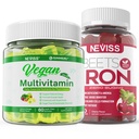 Gume de fier Vegane cu multivitamine Vegane pentru Femei cu fier, vitamina B12, A, D3, K2, Algae Omega 3, Magneziu, Zinc