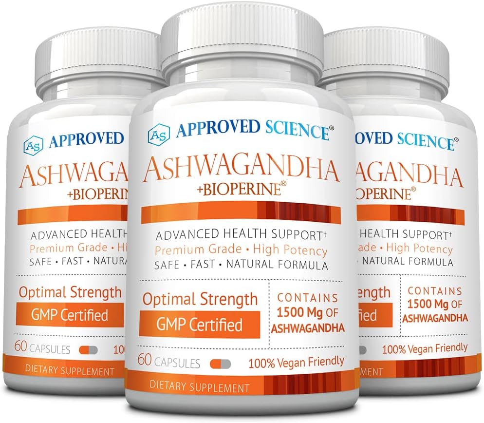 Știință aprobată Ashwagandha 1500mg cu Bioperine® și Ginger- Boost Mood & Energy - 60 capsule Vegan prietenoase (3 sticle)
