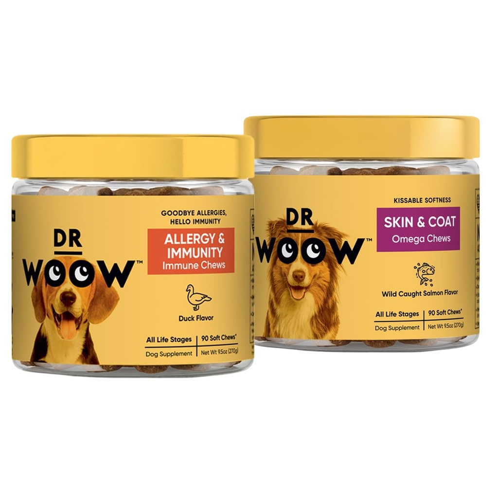 Pre, Pro, postbiotic. Somon SkinHealth Soft Chew Supplement Bundle - Vitamine de câine, Zinc, Biotina, Probiotice, Ulei de pește Omega 3 și ulei de somon sălbatic Alaskan, Vindecă pielea mâncărime