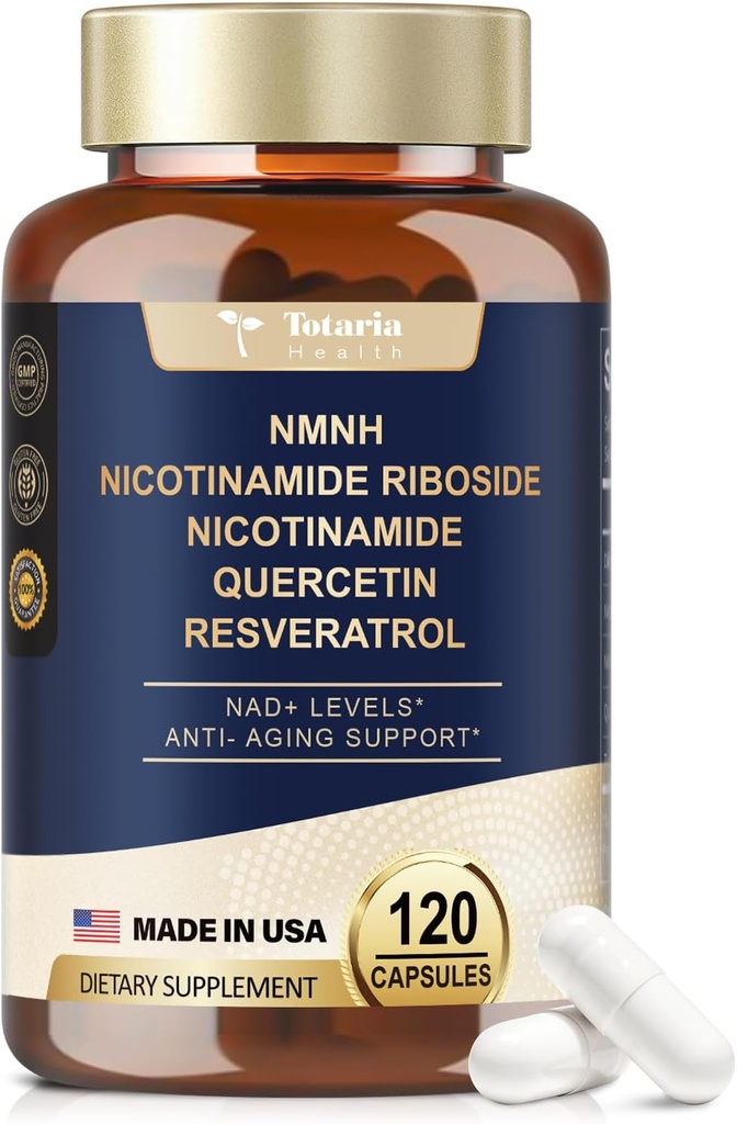 NMNH (Dihidronicotamidă Mononucleotidă), Premium NMN Supliment alternativ cu niacinamidă fără flash (vitamin B3), Quercetină şi Trans-Resveratrol, 120 capsule