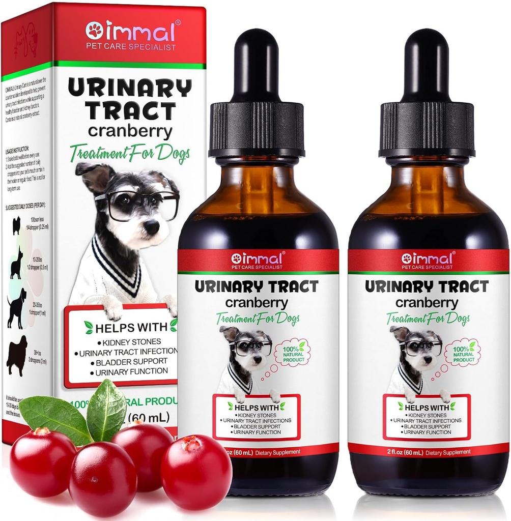 Dog UTI Tratamentul - Tratamente de infectie a tractului urinar, supliment de sprijin pentru rinichi+Bladder, extract natural de afine pentru câini, susține sănătatea urinară și digestivă (2 Fl Oz (Pachet de 2))