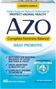 AZO Echilibru feminin complet Probiotice zilnice pentru femei, dovedit clinic pentru a ajuta la protejarea sănătății vaginale, ajută la echilibrarea pH-ului și drojdiei, non-GMO, 60 Conte