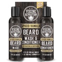 Viking Revolution Beard Wash and Beard Balsam pentru barbati cu ulei de argan si ulei de jobaba - Beard Softener and Consolidator Beard Care Beard Shampoo and Balsam with Beard Oil (5oz, Spiced Vanilla)
