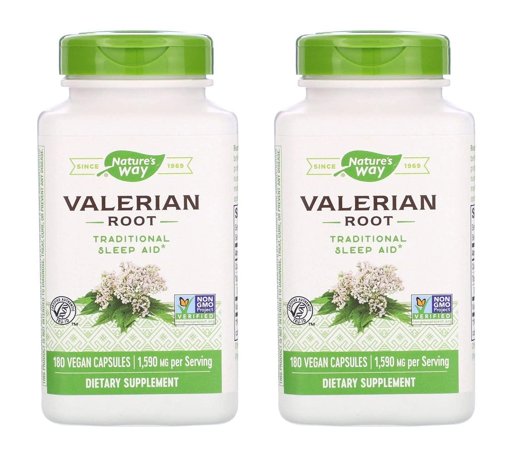 Natura's Way Valerian Root 1,590 Milligrams Traditional Sleep Aid as a Dietary Supplement (180 Vegan Capsules) Cutie cu 2 flacoane
