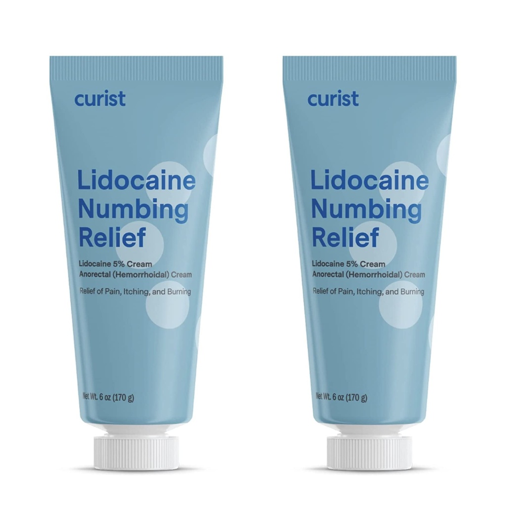 Curist 5% Lidocaină Cream Maximă OTC Putere Topical Pain Relief OTC - 12 oz (Pack of 2) XL Tub 5 Procent Lidocaină Numbing Cream to Numb Eficiently (2 Pack - 6 oz Tube)