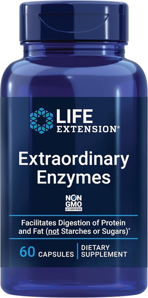 Life Extension Extraordinary Enzymes, Digestive Health Support, Nutrient Absorption, Digestive enzymes, Non-GMO, 60 Capsules