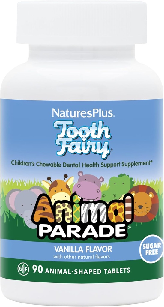 NaturasPlus Animal Parade Tooth Fairy copii Mestecables - Aroma de vanilie naturale - 90 comprimate cu model de animale, pachet de 2 - Suplimentul de sanatate dentara - vegetarian, gluten gratuit - 90 Serviri totale