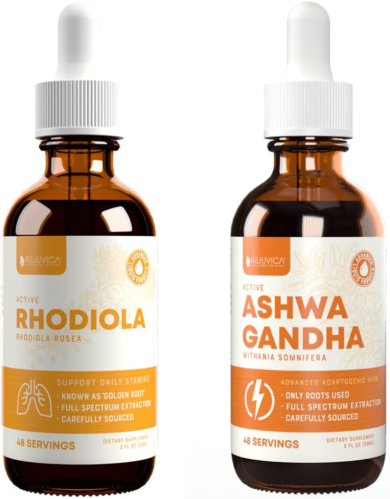 Rejuvica Health Active Rhodiola + Active Ashwagandha - Suport Energie + Stres - Livrare lichid pentru o mai bună absorbție - Rhodiola Root & Ashwagandha Root