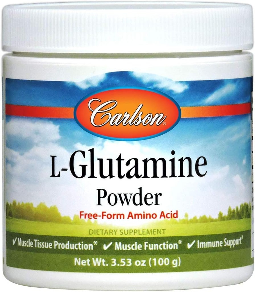Carlson - L-Glutamine Powder, Free-Form Amino Acid, 3 g, Producţia şi funcţia ţesutului muscular, Suport imun, 3.53 oz (100 g)