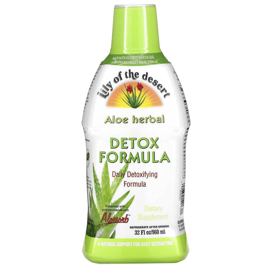 Lily of The Desert Aloe Vera Herbal Detox Formula - Aloe Vera Juice with Milk Thistle, Slippery Elm, Brodock Root, Dandelion Root, and Echinacea for Gut Health, Liver Support, and Wellness, 32 Oz