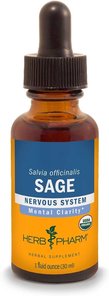 Herb Pharm Certified Organic Sage Liquid extract for Mental Clarity Support - 4 Once