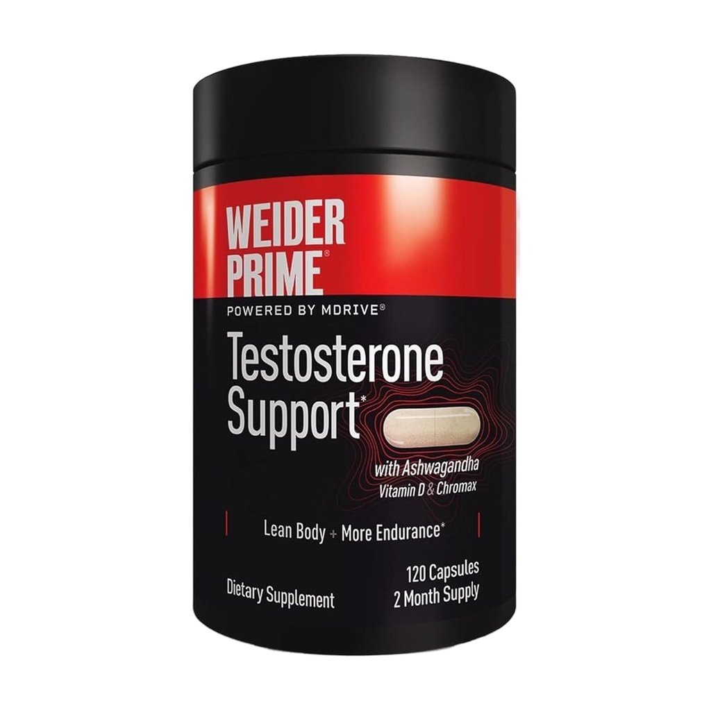 Suport de prim testosteron Weider - Nutritia barbatilor - imbogatit cu vitamine si minerale - cu Ashwagandha, Crom Chromax, Bioperine & Zinc - Gluten Free - 120 capsule