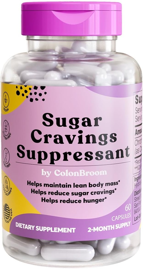 ColonBroom Crom Picolinat 200mcg - Colon Broom Anti Sugar Craving Suppressant - 60 capsule, Vegan, Gluten Free, Non-GMO