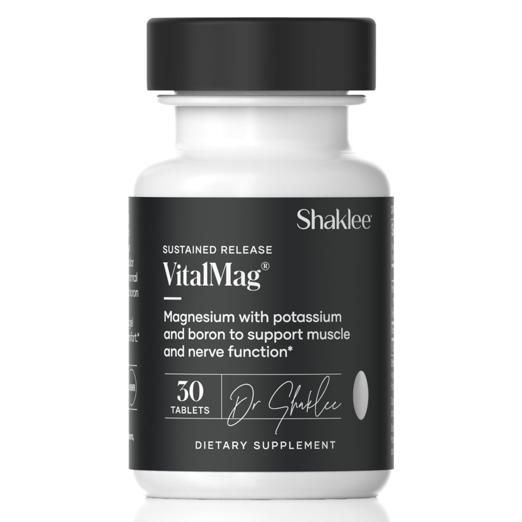 Shaklee - Sistem de eliberare VitalMag - Supliment de magneziu pentru nervi, musculare, și sănătatea inimii - Potasiu & Boron Blend - Sprijină Sănătatea cardiovasculară - Digestia ușoară - 30 comprimate