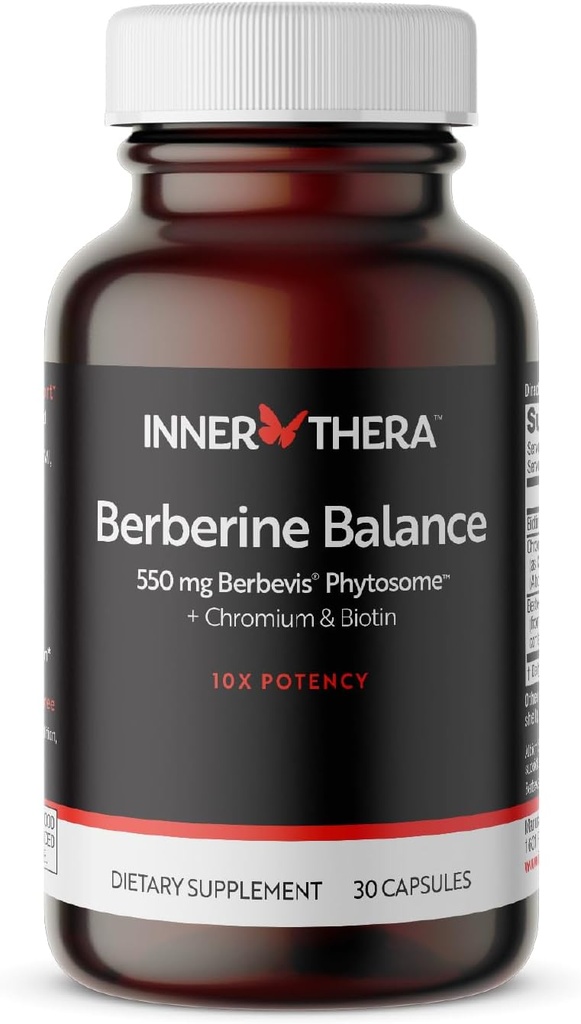 Berberine, 550 mg Berbevis Berberine Fitozom Plus Biotină și crom, Absorbție îmbunătățită, Gluten-Free, Vegan, 30 Veggie Caps