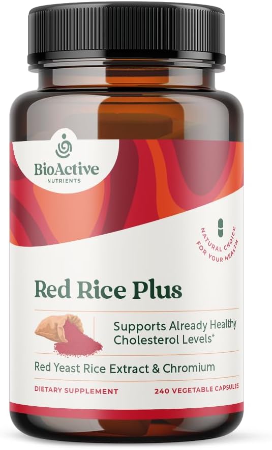 BIOACTIVE NUTRIENTS Red Rice Plus Supliment - 240 Capsule vegetale - Brenda proprie de Turmeric, Black Pepper, Cayenne Pepper, Ginger Root, și Rosemary - Suport Colesterol