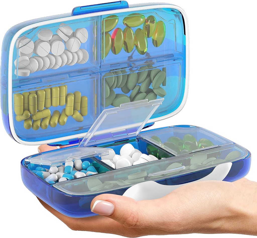 Pilulă Organizator etanșe Pilula cutie mare Pilula Dispenser Acasă Deţinătorul de suplimente de călătorie Portable Vitamina Sorter Jumbo Dimensiune 8 Compartiment etanş Vitamina container Daily Medicine Travel Essentials