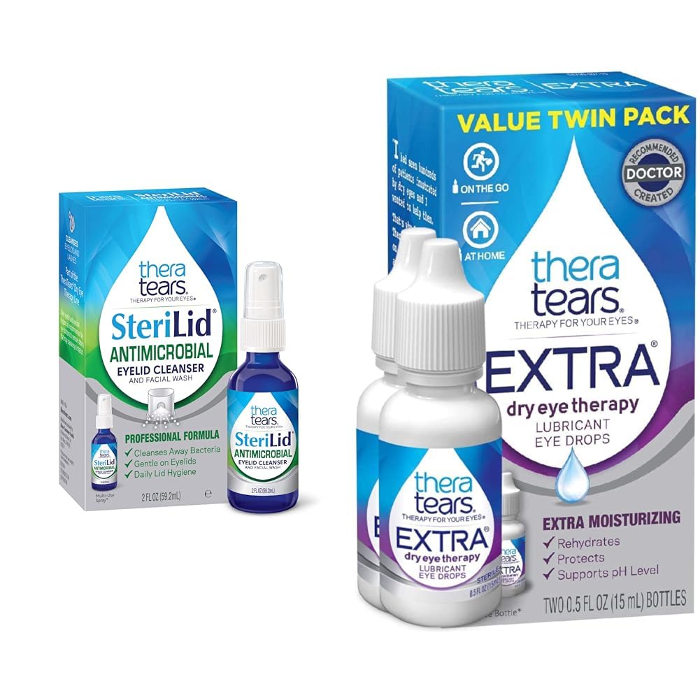 TheraTears Extra Dry Eye Terapie Lubrifiere picături oftalmice pentru ochi uscaţi, 0,5 fl oz Sticla, 2 Conte & SteriLid Eleid Cleanser şi spălare a feţei, pentru ochi iritaţi, 2 fl oz Spray