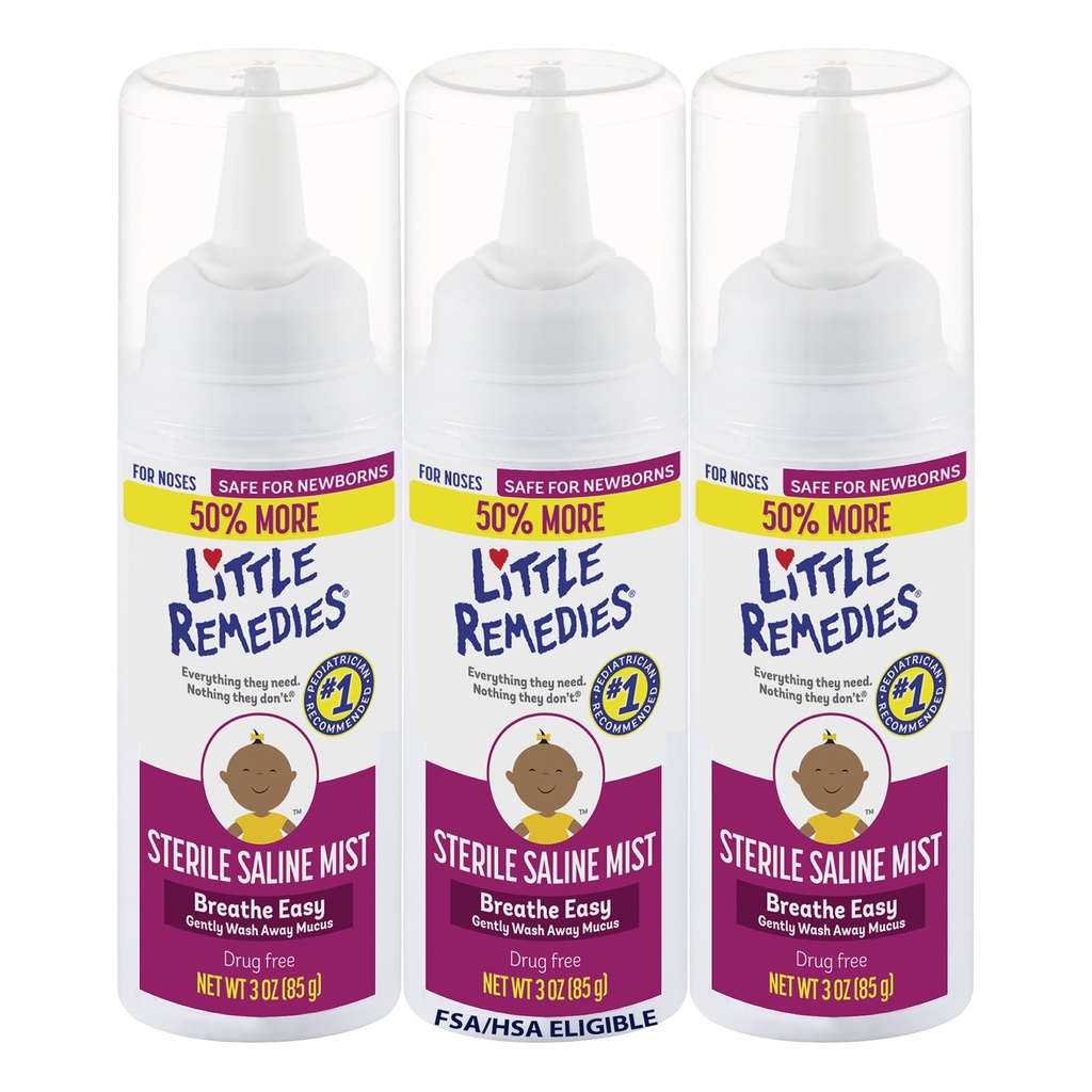 Mici Remedii Steril Baby Saline Nasal Mist, sigur pentru nou-născuți pentru a ușura Stuffy și nasuri uscate, 3 Fl Oz, Pachet de 3