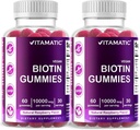 Vitamatic Biotin Gummies 10.000 mcg pentru parul mai puternic, piele si unghii - 60 Vegan Gummies - De asemenea, numit vitamina B7 (2 sticle)