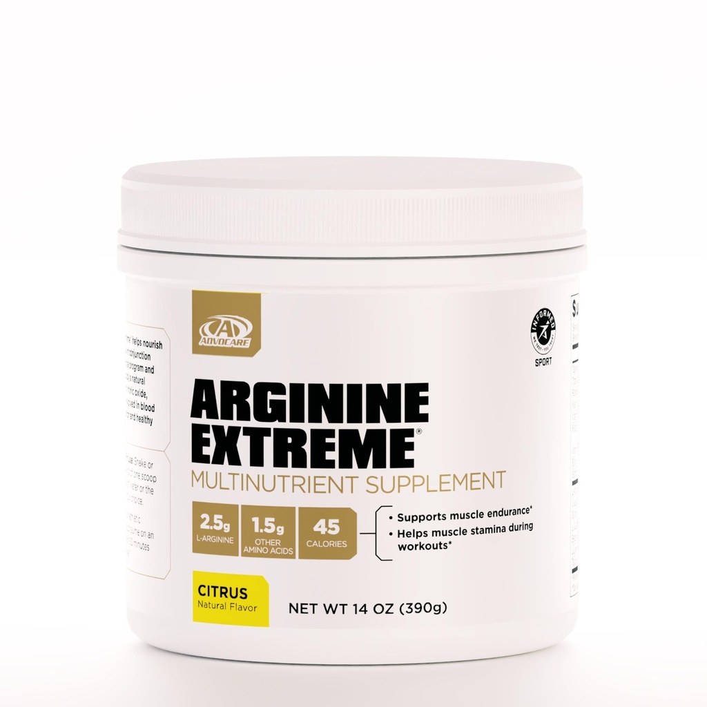 AdvoCare Arginine Extreme Multinutrient Supplement - Pre-workout Amino Acids Supplement - Supports Stamina & Endurance* - Include vitamina B-12, L-Arginină & More - Citrus, 14 oz