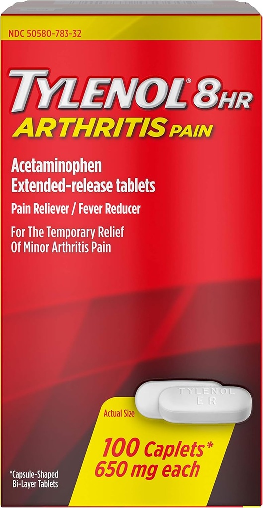 Tylenol 8 HR Artrite Pain Caplets, 650 mg - 100 ct, Pachet de 4