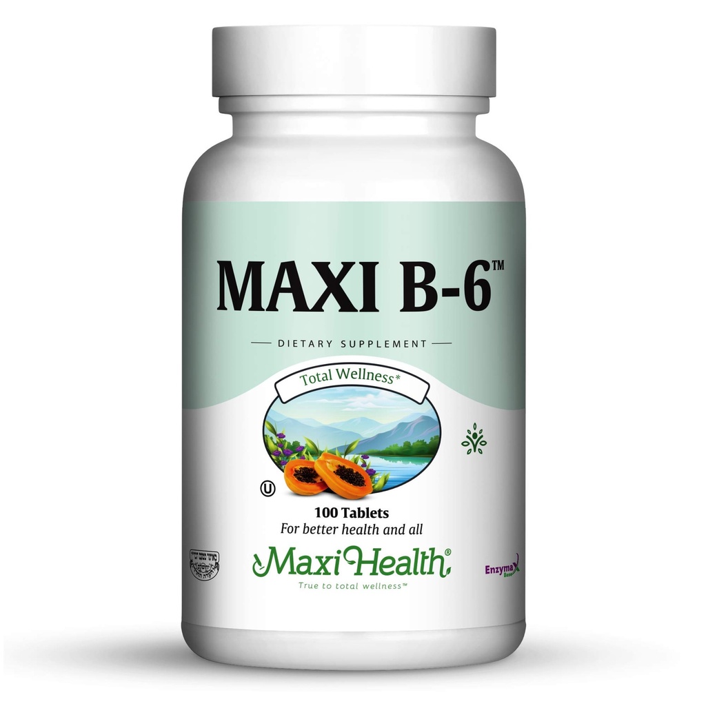 Maxi Health B-6 - Vitamina B6-100 mg Health cardiovascular - 100 comprimate - Kosher (100 Count, Pachet de 2)