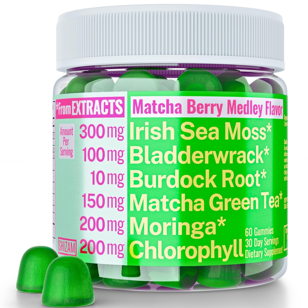 Moringa Irish Sea Moss Clorofill EGCg Green Tea Brudock Root Bladderwrack Super Greens Gummies, capsule de pulbere pastile lichide Picături de ulei Tinctură Suplimente Alt, Seamoss verde organic