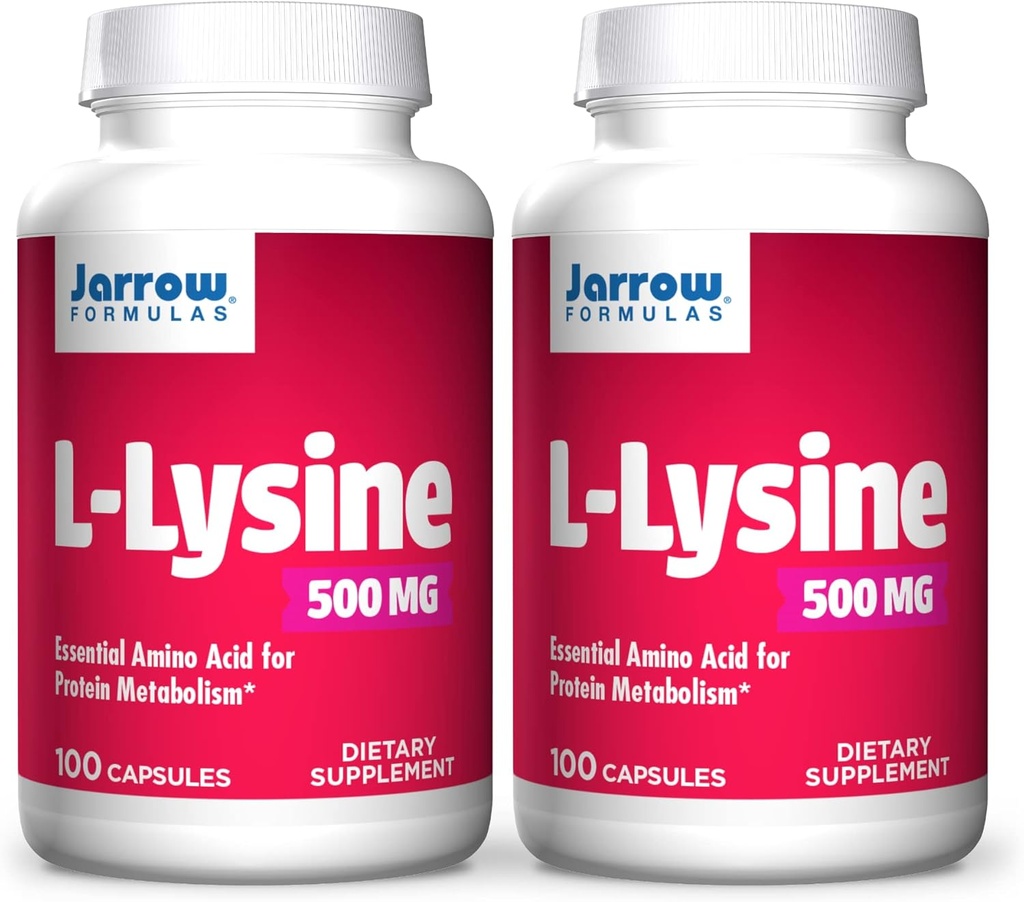 Jarrow Formulas L-Lysine, Assists in Proteine Metabolism, 500 Mg, 100 Count (Pachet de 2)