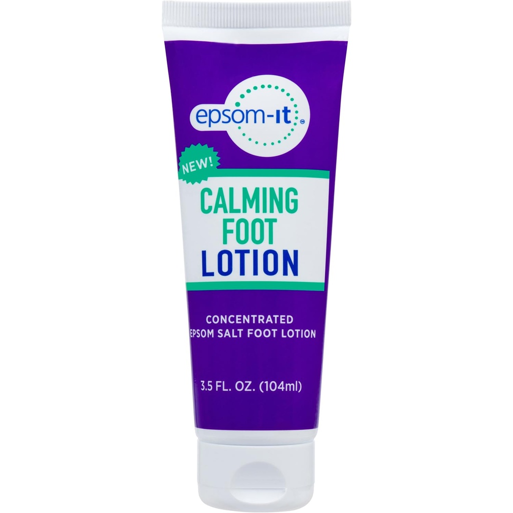 Loțiune picior de calmare Epsom-It - Crema de magneziu topical pentru picioare obosite și glezne, Epsom Sare de magneziu Sulfat Rub cu Uree, Souten Tough Skin & cracked Toels, Stiffness în picioare, genunchi și picioare, 3.5oz