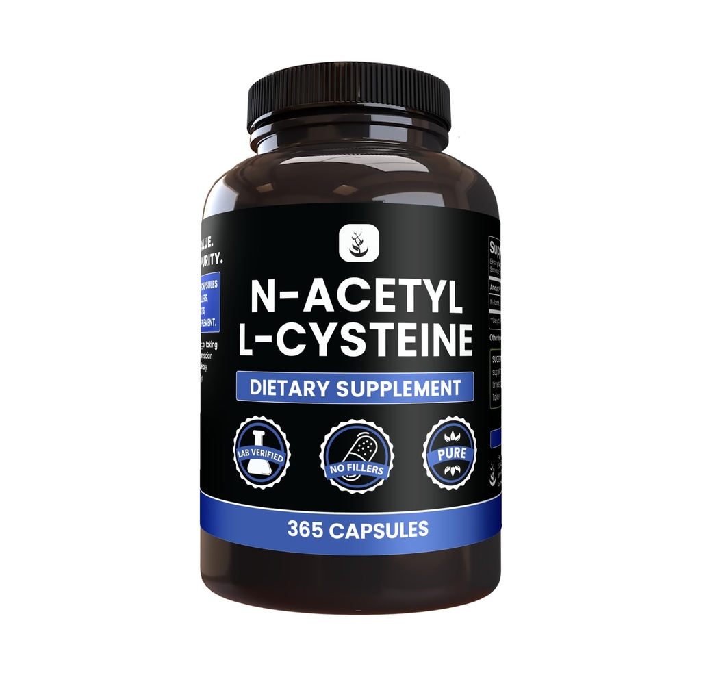 INGREDIENTE ORIGINALE Pure N-Acetil L-Cysteine (365 capsule) Fără magneziu sau fillere de orez, întotdeauna pure, Lab verificate