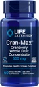 Life Extensie Cran-Max®, 500 mg, Cranberry Concentrat de fructe integrale, promovează sănătatea tractului urinar cu antioxidanți puternici, gluten-free, vegetarian, non-GMO, 60 capsule