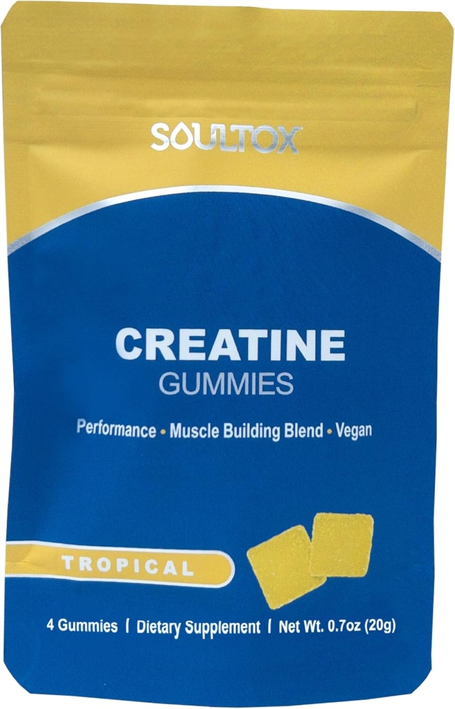 Soultox Creatine Gummy Packs - Aroma tropicala - Infuzat cu Creatine Monohidrat - Potent musculare de sustinere - Delicious & All Natural Vegan Formula pentru vinovăţie gratuit indulgenta - 10 Pack