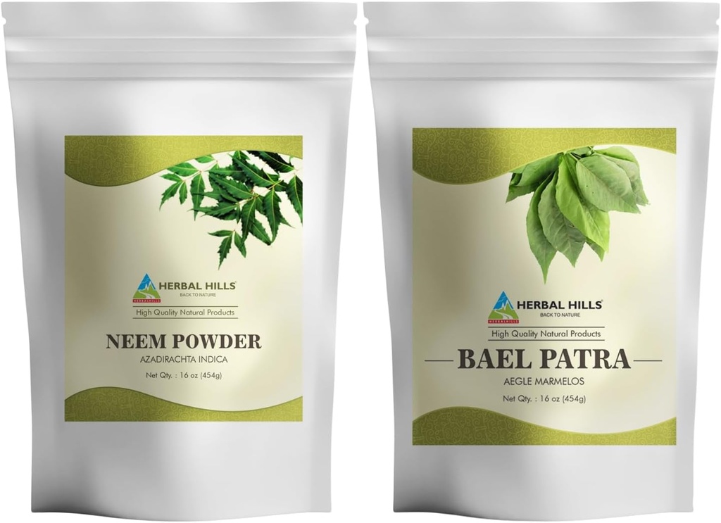 HERBAL HILLS Neem Leaf Powder și Bilva Bael Leaf Powder Pack de 2 Combo