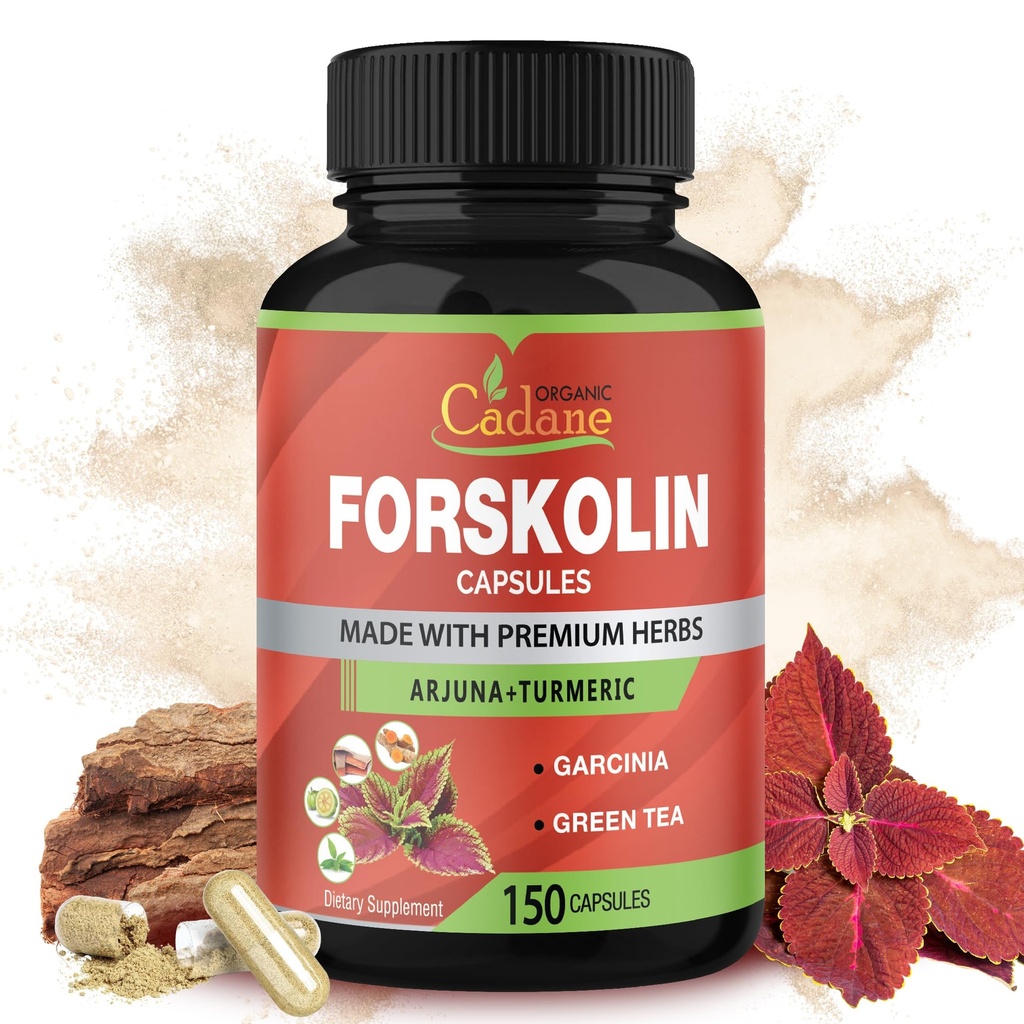 Cadane Forskolin Suplimente - 5in1 cu Curcumin Turmeric, Arjuna, Garcinia Cambogia, și ceai verde - 5 luni de aprovizionare - 150 capsule