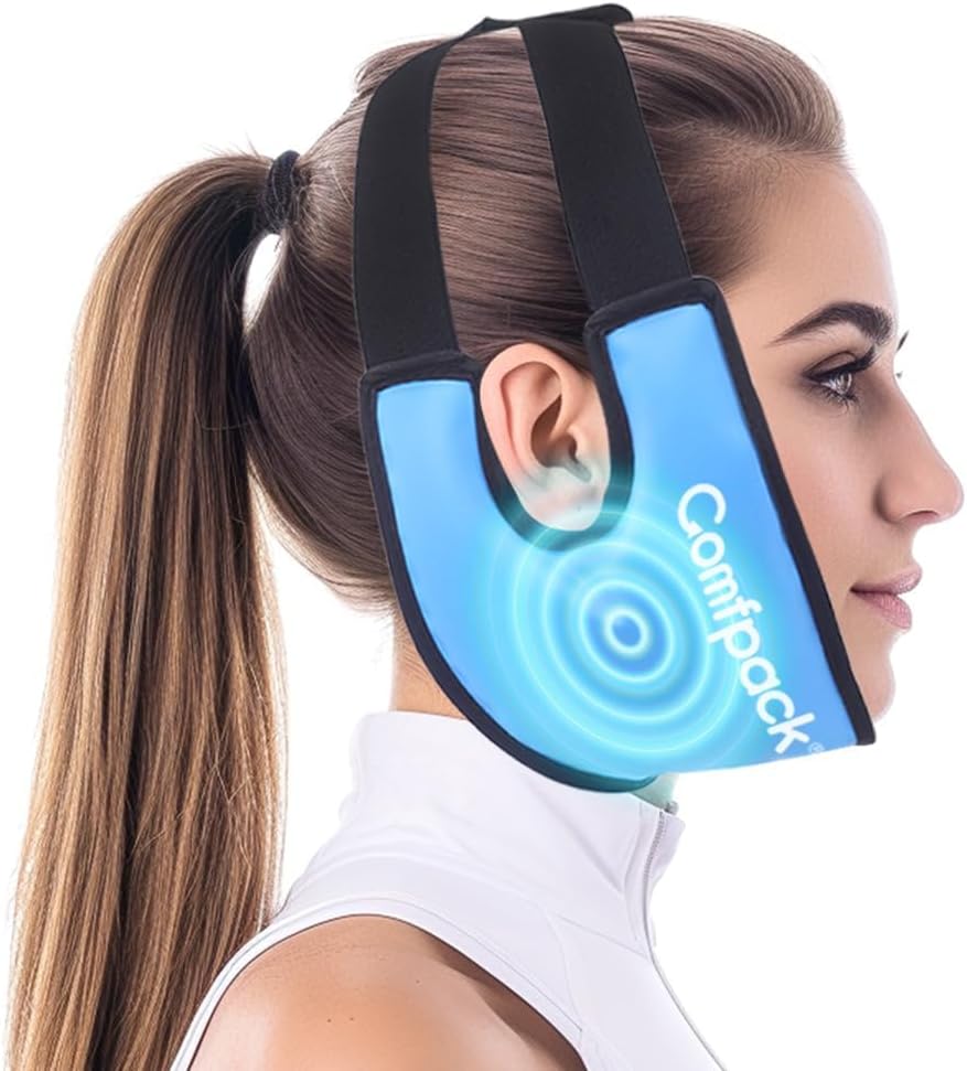 Înțelepciune dinți dinți de gheata Pack cap Wrap cu design gaura urechii, FSA eligibile, Soft Face Pack gheață Reutilizabil Gel cald terapie pentru TMJ durere de relief, chirurgie orală, umflarea feței, Tonsillectomie recuperare