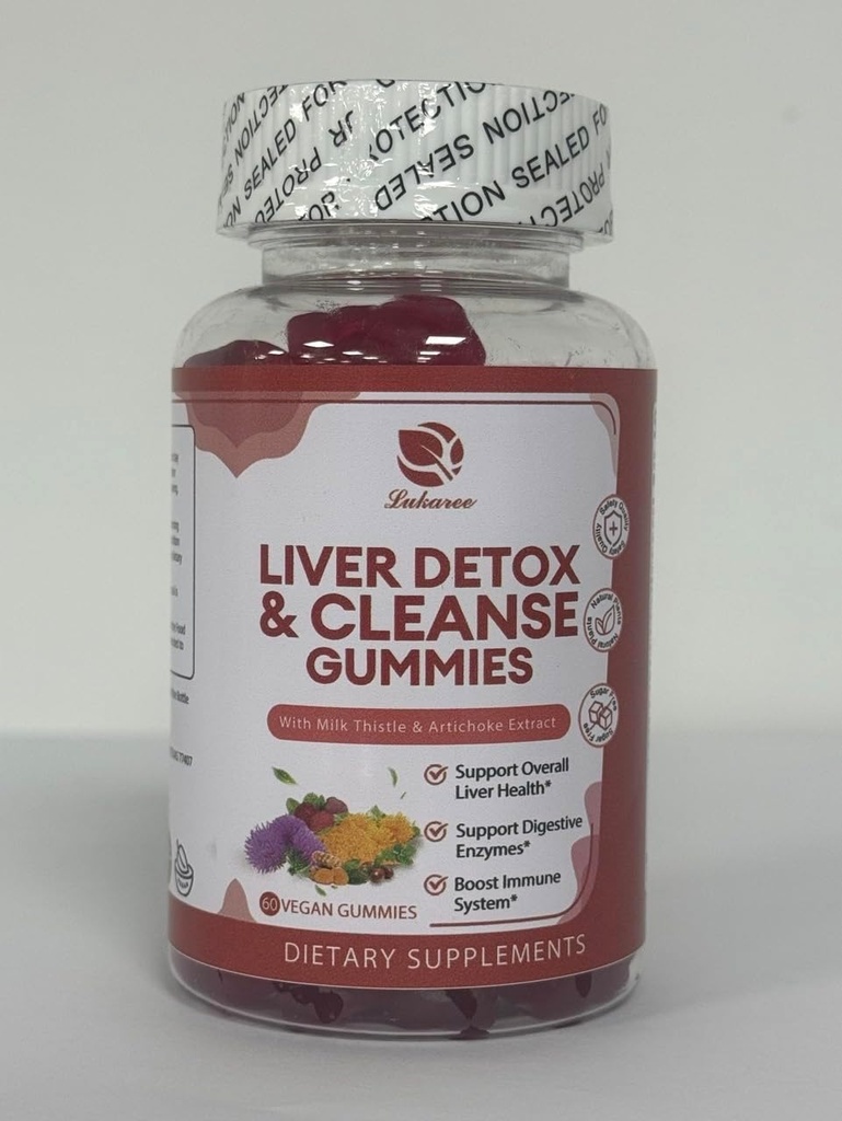 Lukaree Liver Cleanse Detox & Repair Gummies - Milk Thistle Silymarin, Dandelion, Anghinare Extract & Elderberry - No Sugar, Raspberry Flavor - 180 Conte