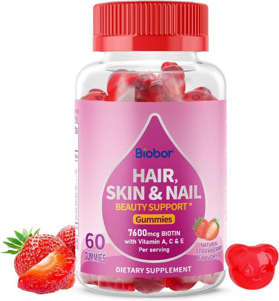Piele naturala de par si unghii vitamine Gume, 7600mcg Gume de biotina pentru femei Men suport de frumusete, non-GMO (Aroma de afine, 60 Conte)