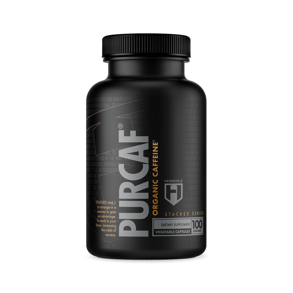 HOSSTILE PurCaf Capsule de Cafeina organica, Suplimentul de energie naturala, Nu Crash sau Jitters, Pre Workout Focus & Energy, 200mg Per Serving, 100 pastile