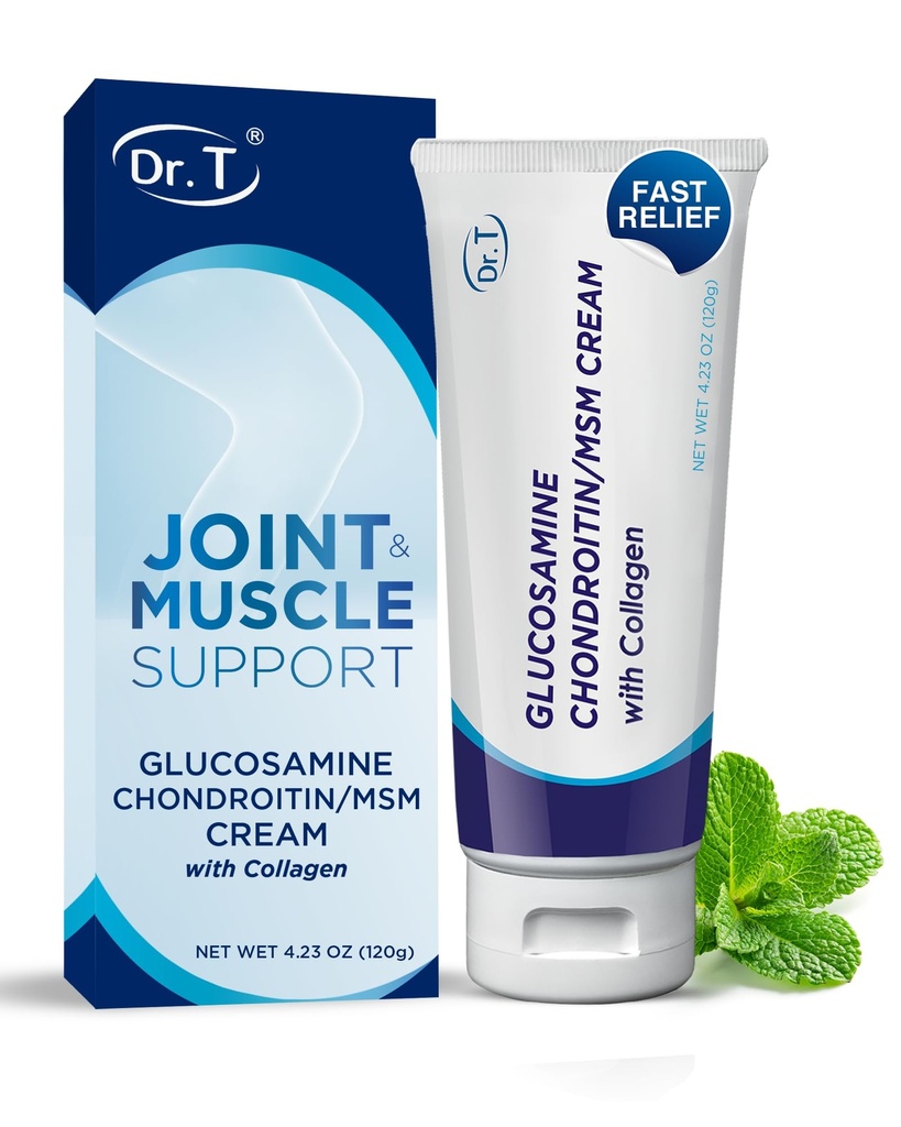 Dr. T Glucosamină Chondroitin Cream - Formula premium cu MSM și Colagen pentru Discomfort articular și muscular - Menține rezistența articulară, flexibilitate și mobilitate musculară - 4.23 oz / 120g (1 ambalaj)