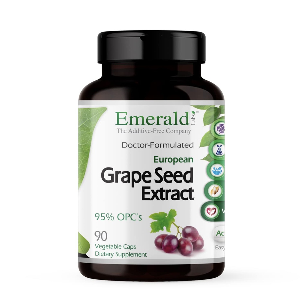 EMERALD LABS Extractul european de semințe de struguri - supliment antioxidant și de sprijin imunitar - susține fluxul sanguin sănătos - 90 capsule vegetale (90 de zile de aprovizionare)