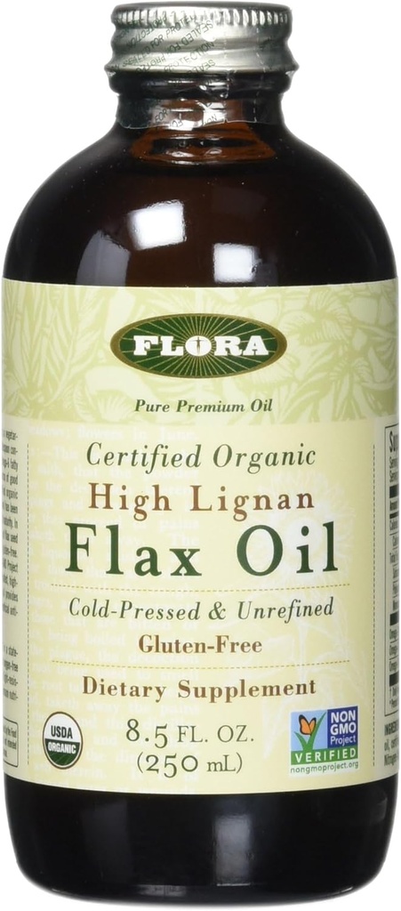Flora Organic Flax High Lignan ulei 17 oz - rece presat și nerafinat - non OMG & Gluten gratuit