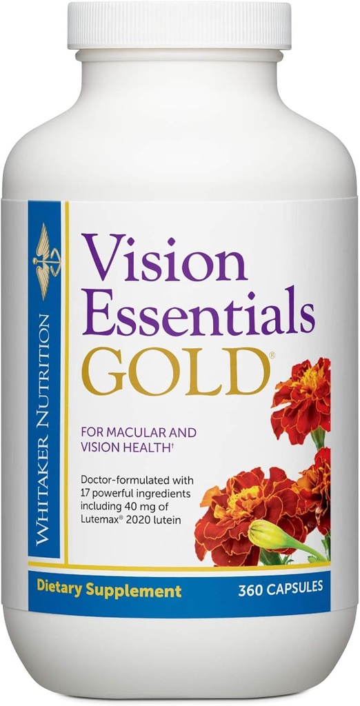 Dr. Whitaker Vision Essentials Gold - Eye Health Supplement with 40 mg of Lutein Plus Vitamina A & Zeaxantină - Supports Macular Health and Shields Eyes Against Blue Light Expunere (360 capsule)