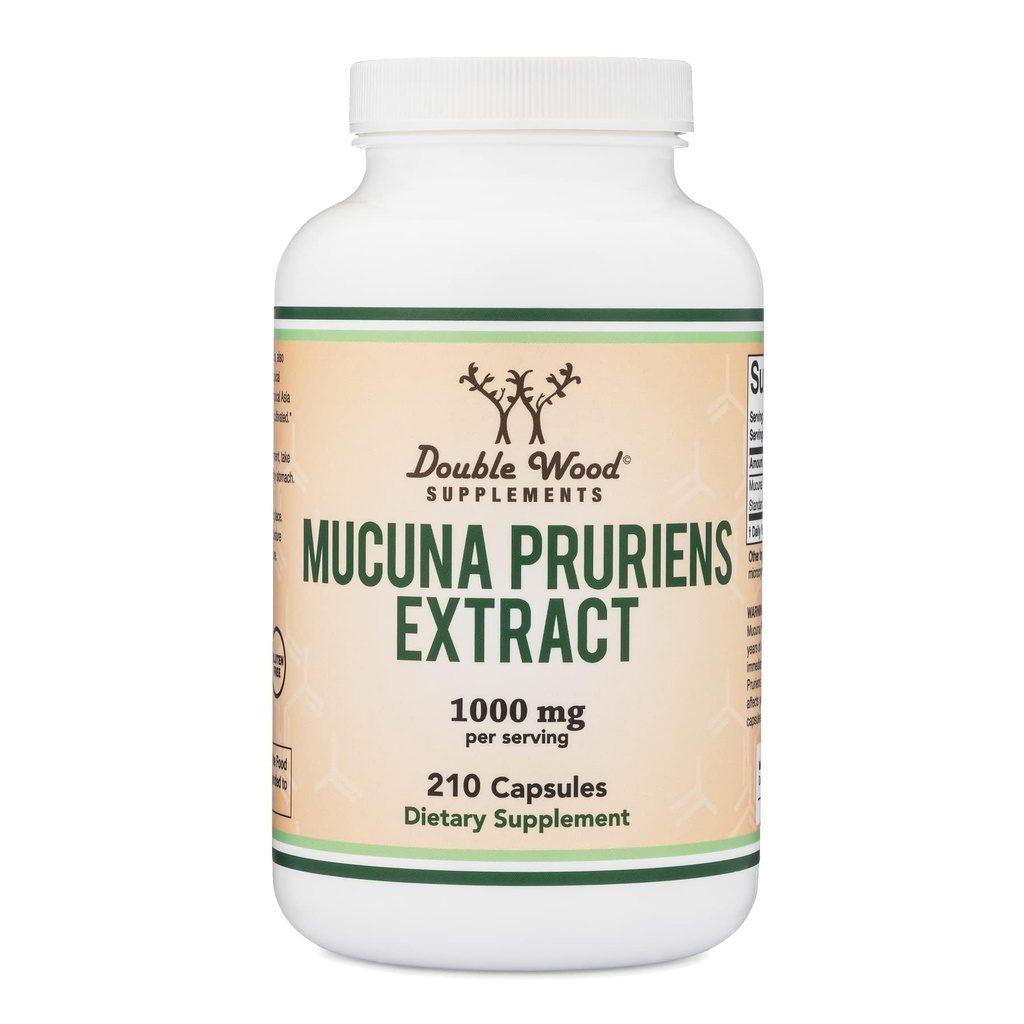 Mucuna Pruriens Extract capsule - Dopamina Booting Supliment - 210 Conte, 1000 mg per Serving, 20% (de la Velvet Bean) (pentru Mood and Motivation Support) Partea a treia testata de lemn dublu