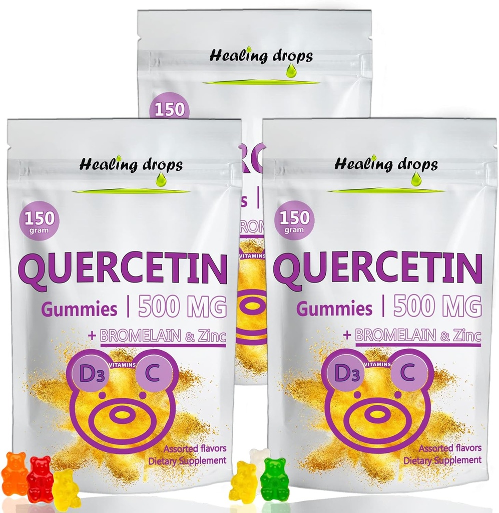Querbetin cu Bromelain Gummies - Vitamina C + Zinc + vitamina D3 - Querbetin 500 mg Gume pentru copii și adulți (3 ambalaje)
