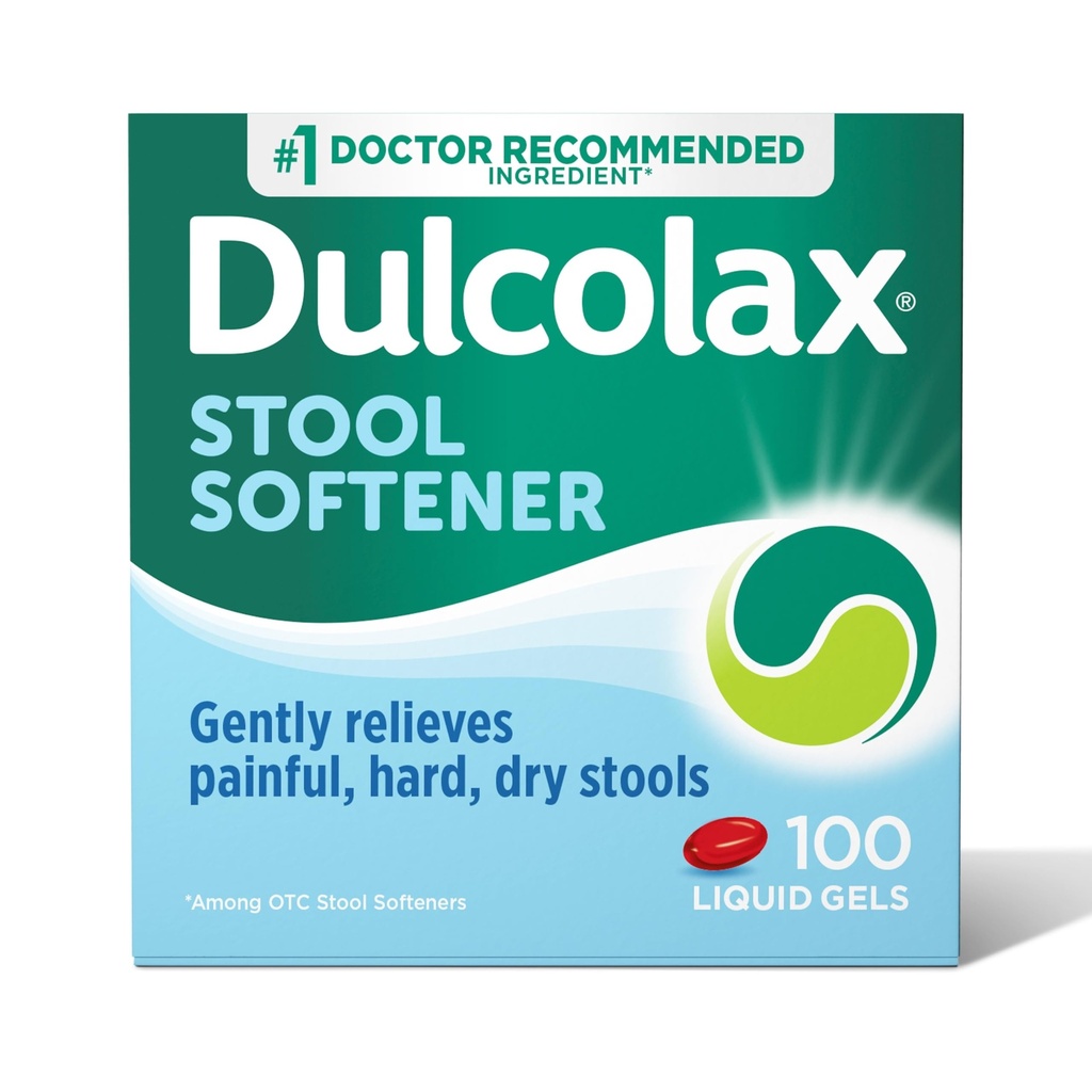 Dulcolax Stool Softener Capsule cu gel lichid laxativ, Constipaţie uşoară Relief pentru instrumente dure, uscate, Docusat de sodiu 100 mg, 100 Număr de capsule