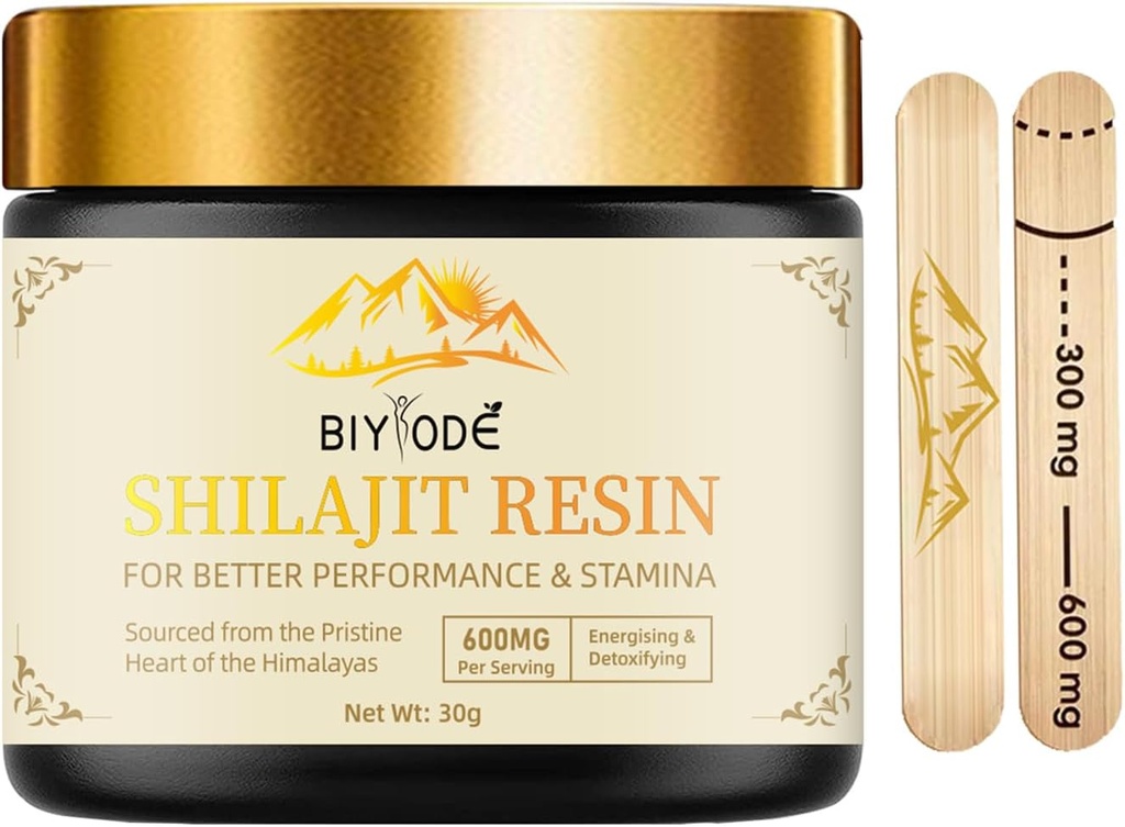 600 mg Shilajit Himalayan Shilajit Resin - Grad pur de aur 100% Silajit organic cu acid furnal & 85+ Complex de Minerale Trace pentru Energie & Suport Imun pentru Bărbaţi & Femei 30 Grams (1 buc)