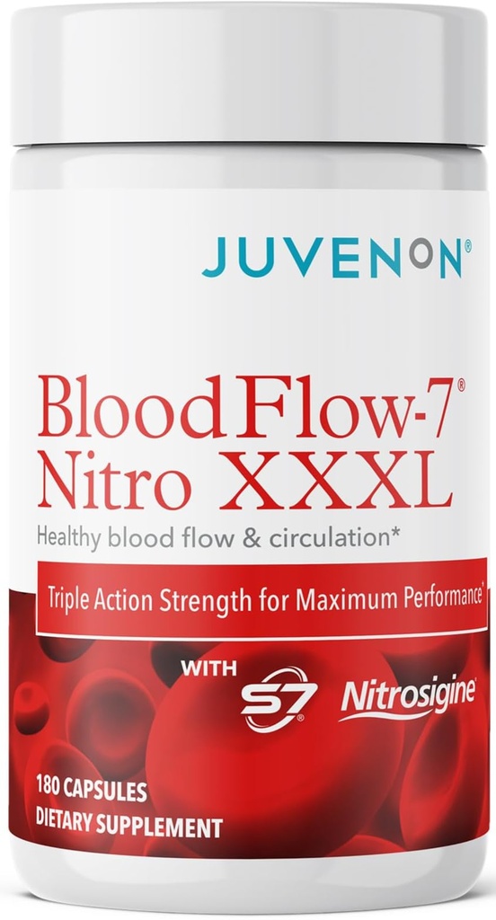 Juvenon BloodFlow-7 Oxid de azot Supliment cu Nitrosigină - Formula îmbunătățită pentru absorbție maximă - Booster circulatie, tensiune arterială, suport de colesterol (180 Conte (Pachet de 1))