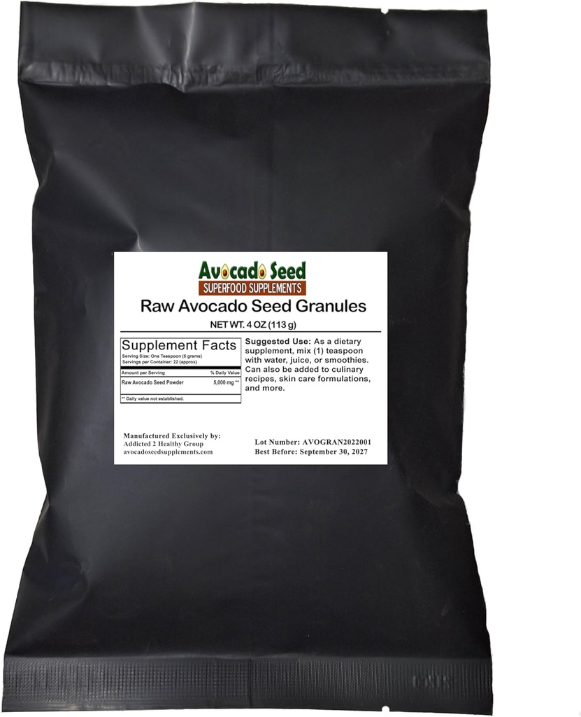 Avocado crud Seed Granule 4 Ounces - Antioxidanti, Fiber, Colesterol, Heart Health, Skin Care-Made in USA-Original Producator